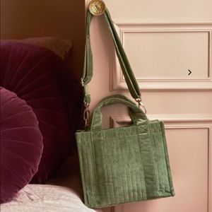Sezane Velvet Tote purse. Sage